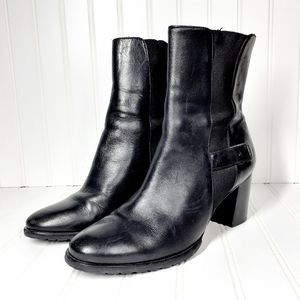 Cole Haan D25456 Black Leather Slip On Mid Calf Boots